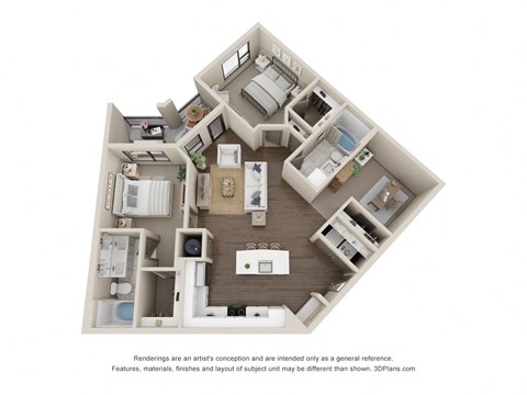 Floor plan for 2 beds, 2 baths, 1212 sqft